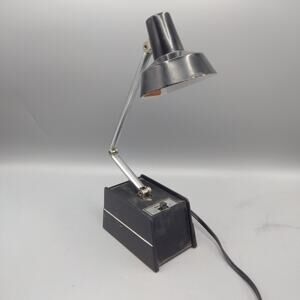 Vintage Black Mobilite HI LO Adjustable Desk Lamp 15" MCM Atomic Space Age 1982